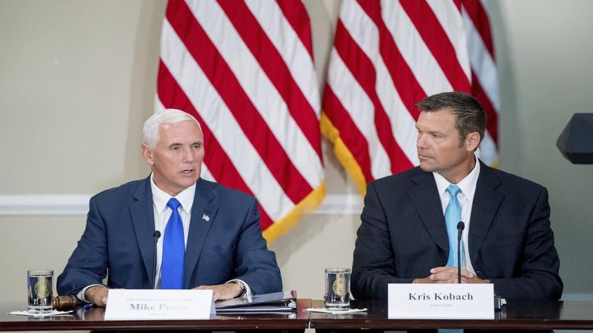 Vice President Mike Pence, left, and Kansas Secretary of State Kris Kobach lead the Presidential Advisory Commission on Election Integrity.