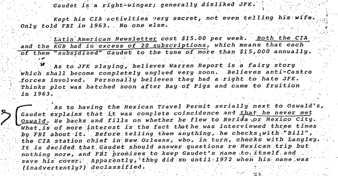 This screenshot of a recently released U.S. government document shows onetime CIA asset George Gaudet apparently had received a Mexican travel permit that was sequentially one number off of a permit issued to Lee Harvey Oswald.
