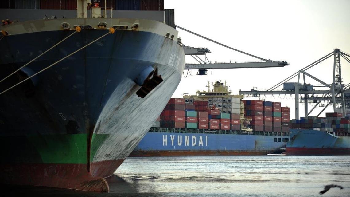 A new generation of larger container ships demands deeper ports, and leaves other facing an uncertain future. Here, the container ship Hyundai Voyager is worked by three ship-to-shore cranes Wednesday, Aug 15, 2012 at the Georgia Ports Authority's Port of Savannah in Savannah, Ga.