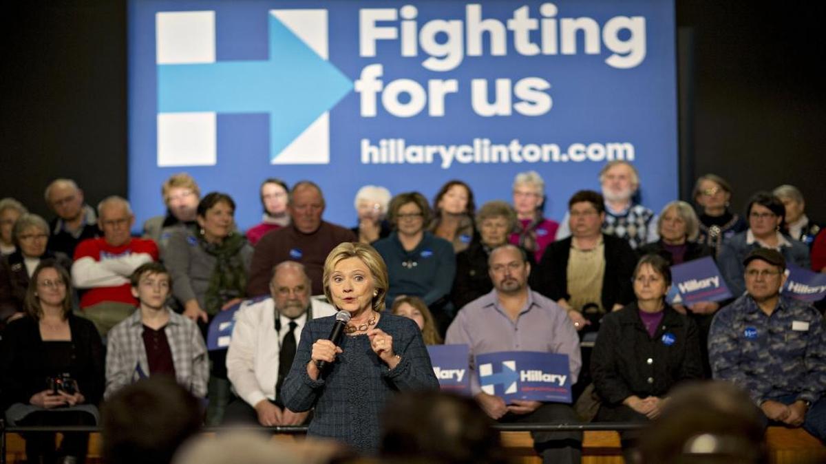 Democratic presidential candidate Hillary Clinton speaks during a campaign event Tuesday in Decorah, Iowa.