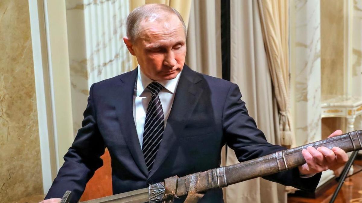Russian President Vladimir Putin is considered one of many problems Europe will be facing in 2017. Here, he holds a sword on December 30, 2016.