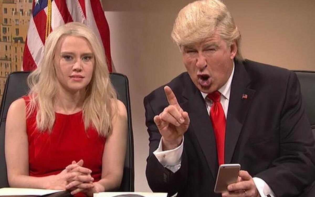 Alec Baldwin, right, once again portrayed President-elect Donald Trump on "Saturday Night Live" opposite Kate McKinnon as Kellyanne Conway. (NBC video still)