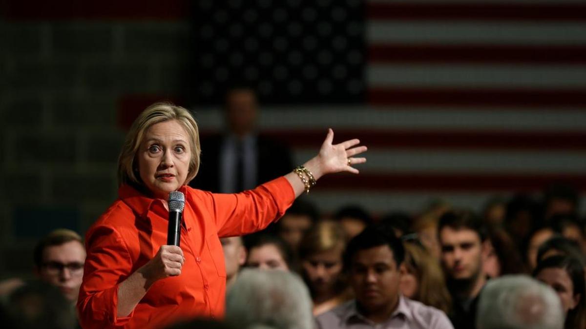 Democratic presidential candidate Hillary Rodham Clinton speaks during a town hall meeting at Grinnell College Tuesday, Nov. 3, 2015, in Grinnell, Iowa. (AP Photo/Charlie Neibergall)