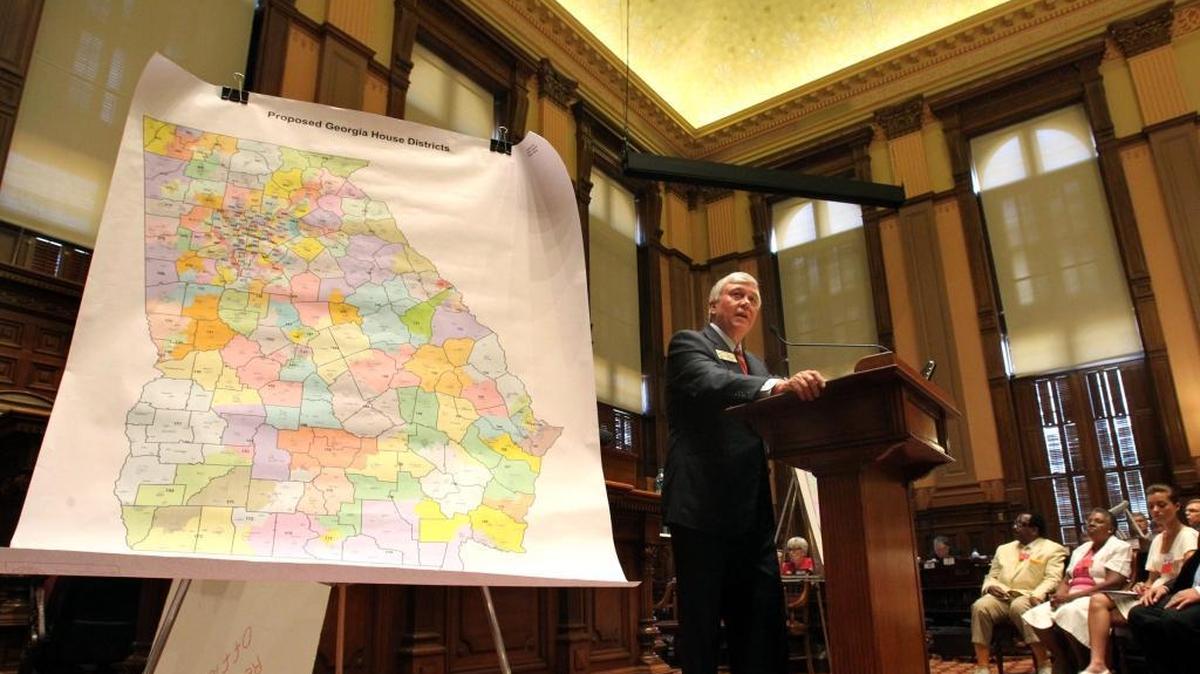 Rep. Roger Lane of Darien, Ga., introduces the proposed map of the Georgia House Districts to the Georgia House of Representatives at the State Capitol in 2011.