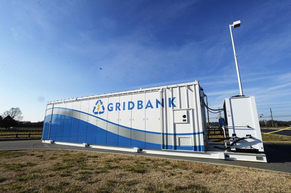 A Gridbank made by Alevo at their manufacturing facility at the old Philip Morris cigarette plant in Concord in 2016.