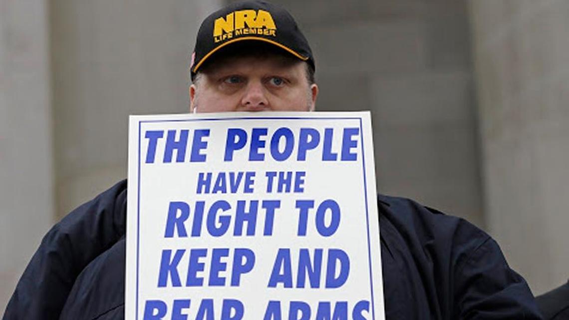 A participant at gun rights rally at the Capitol in Olympia, Wash.