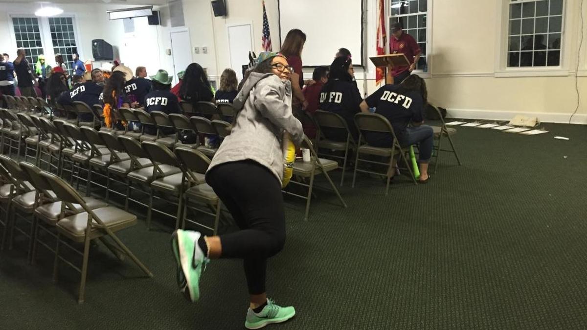 Adriana Olvera, 15, of Fresno, Calif., goofs around during the International Association of Firefighters’ 2016 International Burn Camp in Washington, D.C. Adriana was severely burned at age 7. She’s attended camp in California for years, but this is her first time at the camp on the East Coast.
