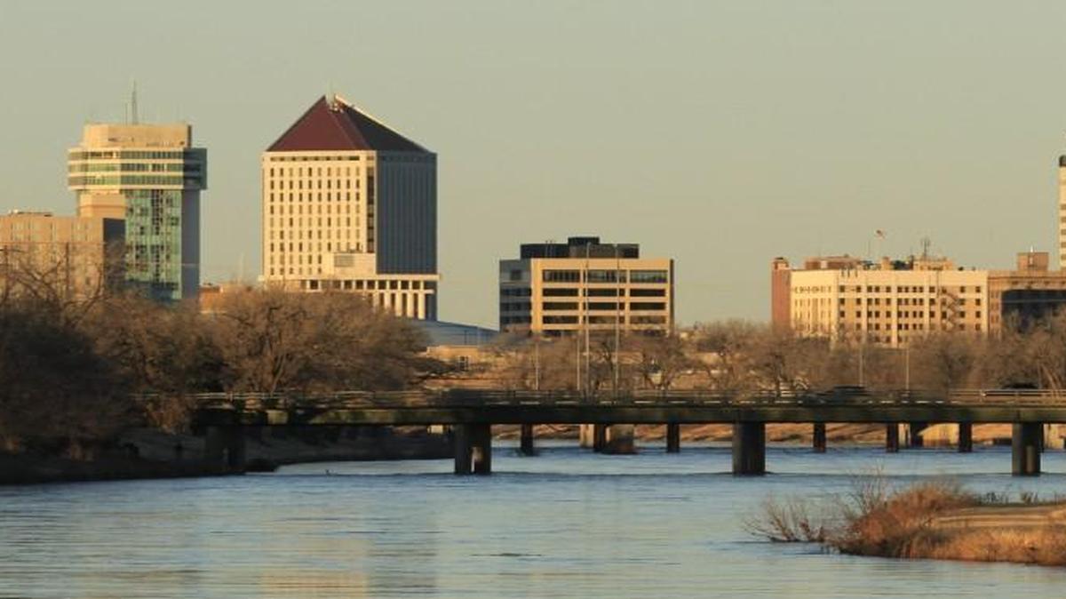 Downtown Wichita skyline with the Arkansas River. (Dec. 16, 2015)