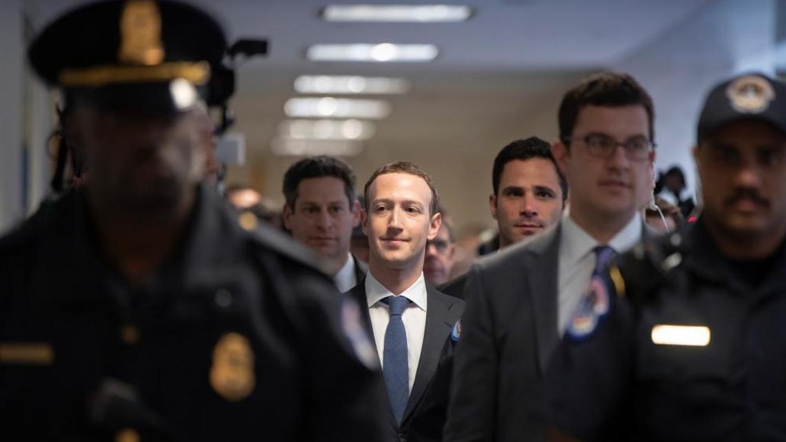 Facebook CEO Mark Zuckerberg arrives on Capitol Hill in Washington on Monday, to meet with Sen. Dianne Feinstein, D-Calif., the top Democrat on the Senate Judiciary Committee. Zuckerberg will testify Tuesday before a joint hearing of the Commerce and Judiciary Committees about the use of Facebook data to target American voters in the 2016 election.