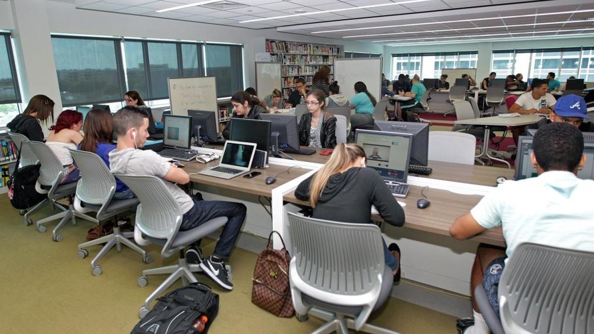 Students at work at The Learning Center at Miami Dade College Hialeah Campus in April.