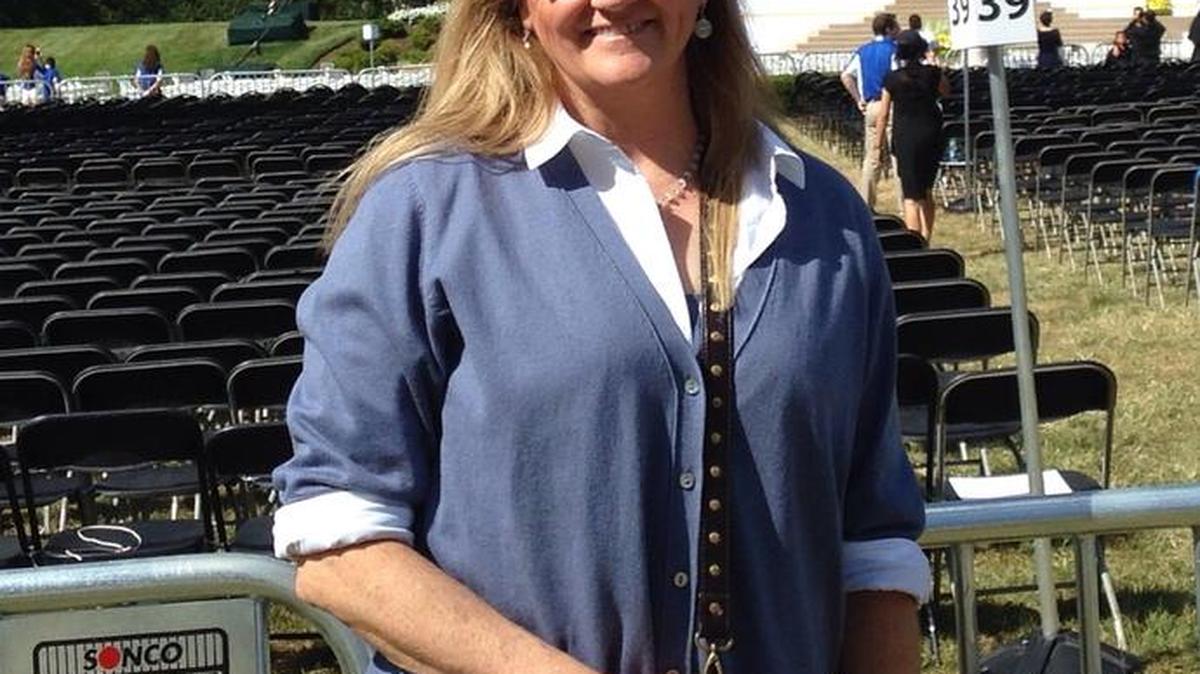
Modesto, Calif., resident Pam O’Brien awaiting Pope Francis on Wednesday at the Basilica of the National Shrine of the Immaculate Conception.
