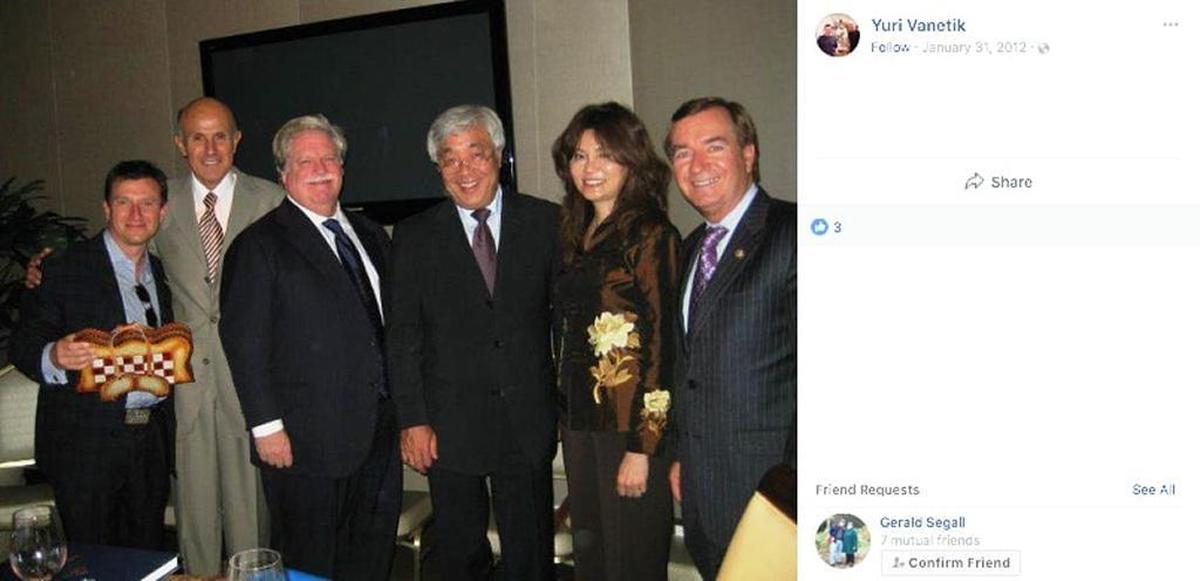 This social media posting from 2012 shows California GOP fundraisers Yuri Vanetik (far left) and Elliott Broidy (second from left) together with Republican Rep. Ed Royce (far right). Broidy and Vanetik are now fighting each other in a nasty civil fraud suit playing out in Golden State courts.