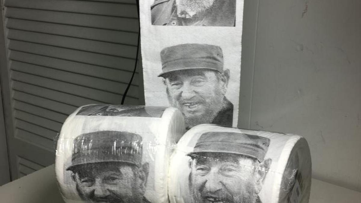 Toilet paper emblazoned with an image of Fidel Castro.