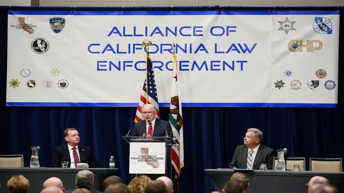U.S. Attorney General Jeff Sessions addresses the California Peace Officers' Association at the 26th Annual Law Enforcement Legislative Day March 7.