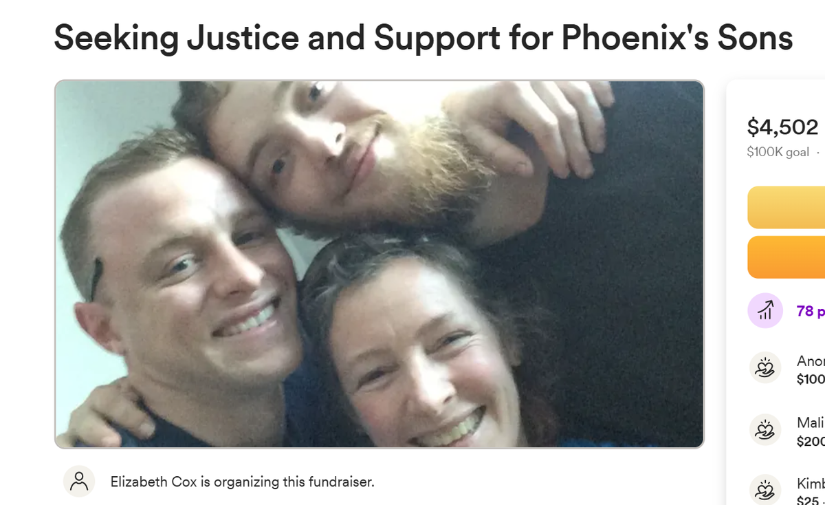 Susan “Phoenix” Lane-Fournier and her two sons, Kota and Jesse, are pictured.