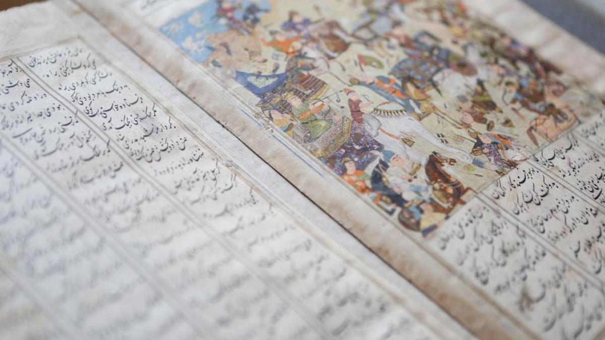 An original document that has been digitized as part of the Afghanistan Project is displayed at the Library of Congress in Washington.