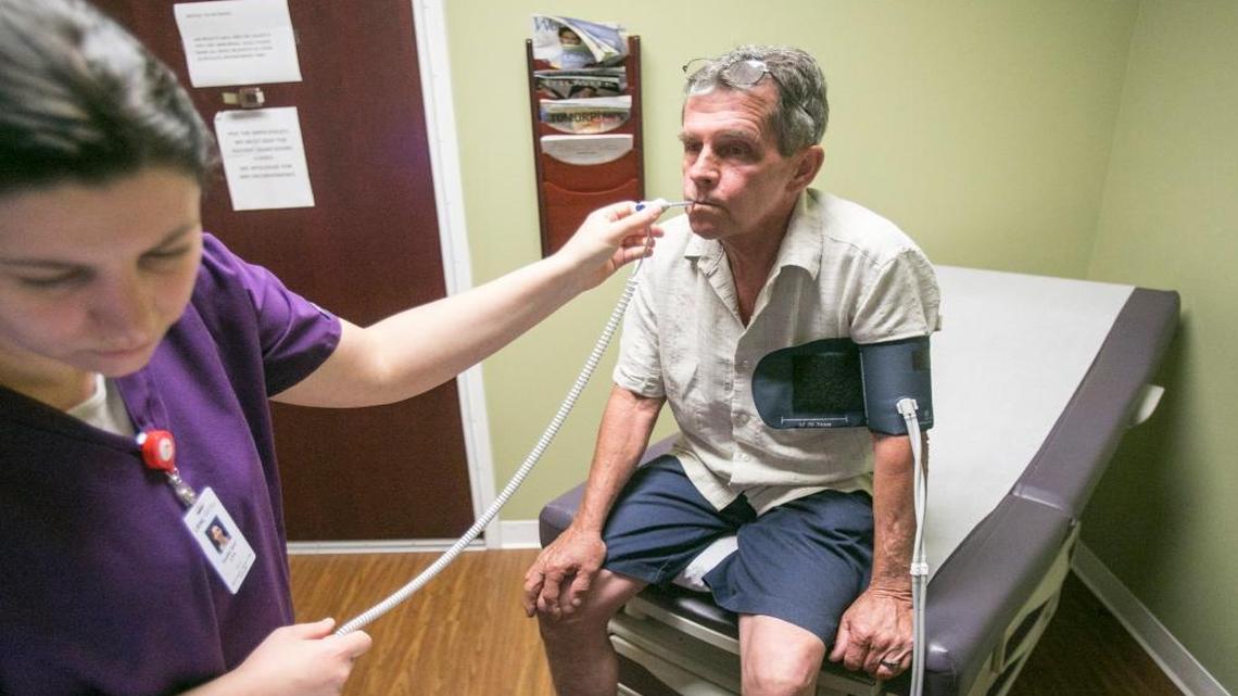 Terry Brewster, a construction worker, visits his primary care physician, Dr. Paul Cohen, MD at Little River Medical Center in Little River, S.C., in June 2015. Brewster, dealing with high blood pressure and arthritis, has marketplace coverage under the Affordable Care Act which covers ten essential health benefits. The GOP bill to repeal Obamacare might scrap the mandatory coverage requirements, gutting one of the health law’s most important consumer protections.