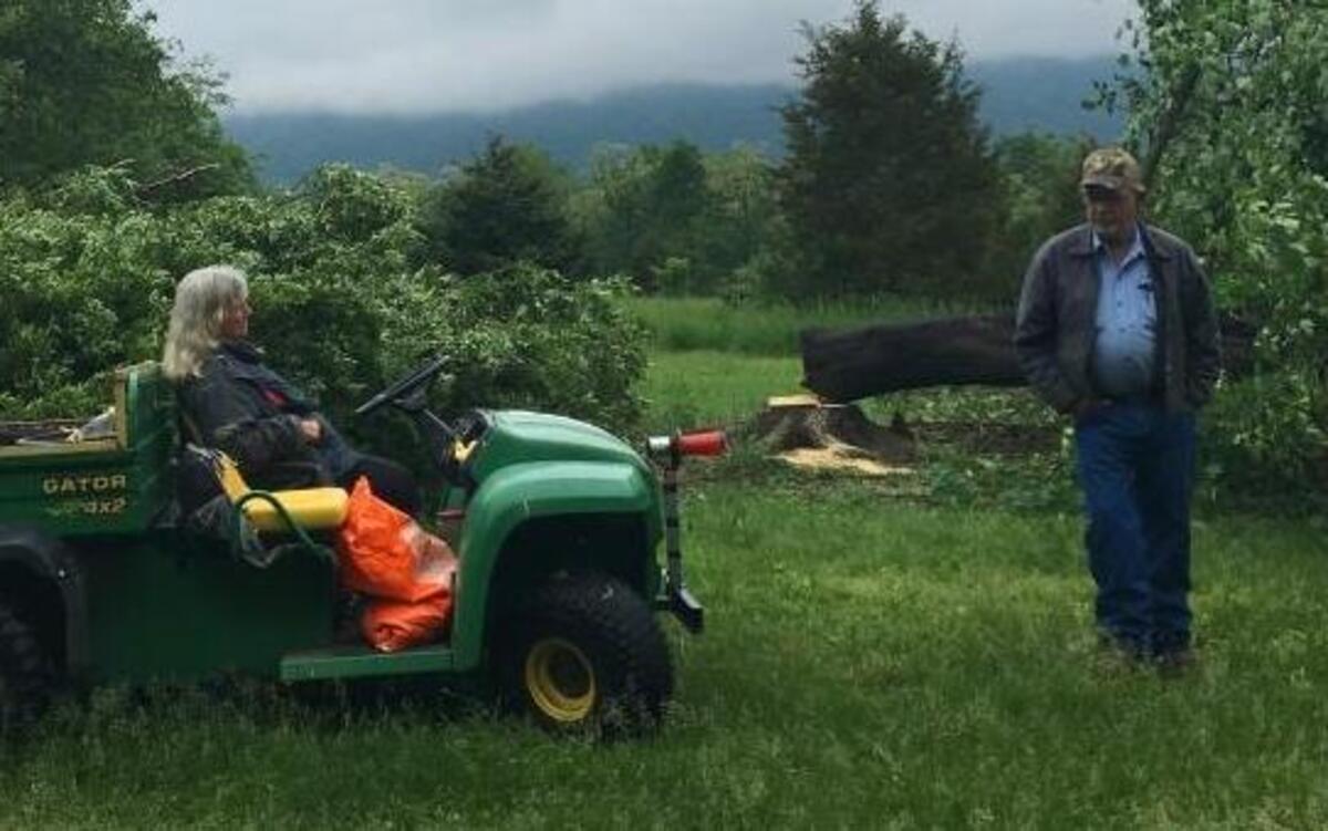 Doris and Ralph Blume take in the damage on their property in Newville, Pennsylvania, May 22, 2017, after Sunoco cut down trees for its Mariner East 2 pipeline project. The company used eminent domain to clear the trees.