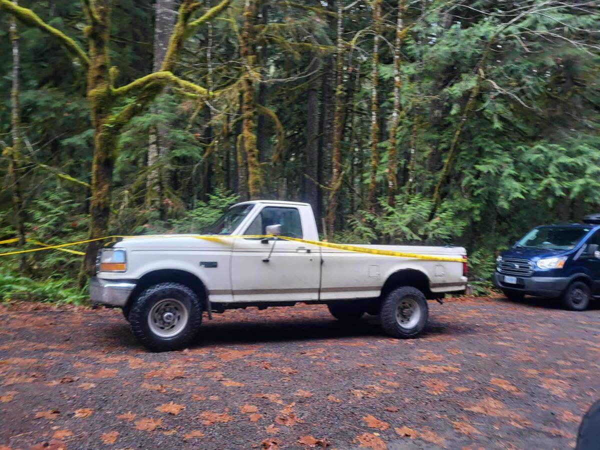 Susan “Phoenix” Lane-Fournier’s truck is pictured abandoned near the trail.