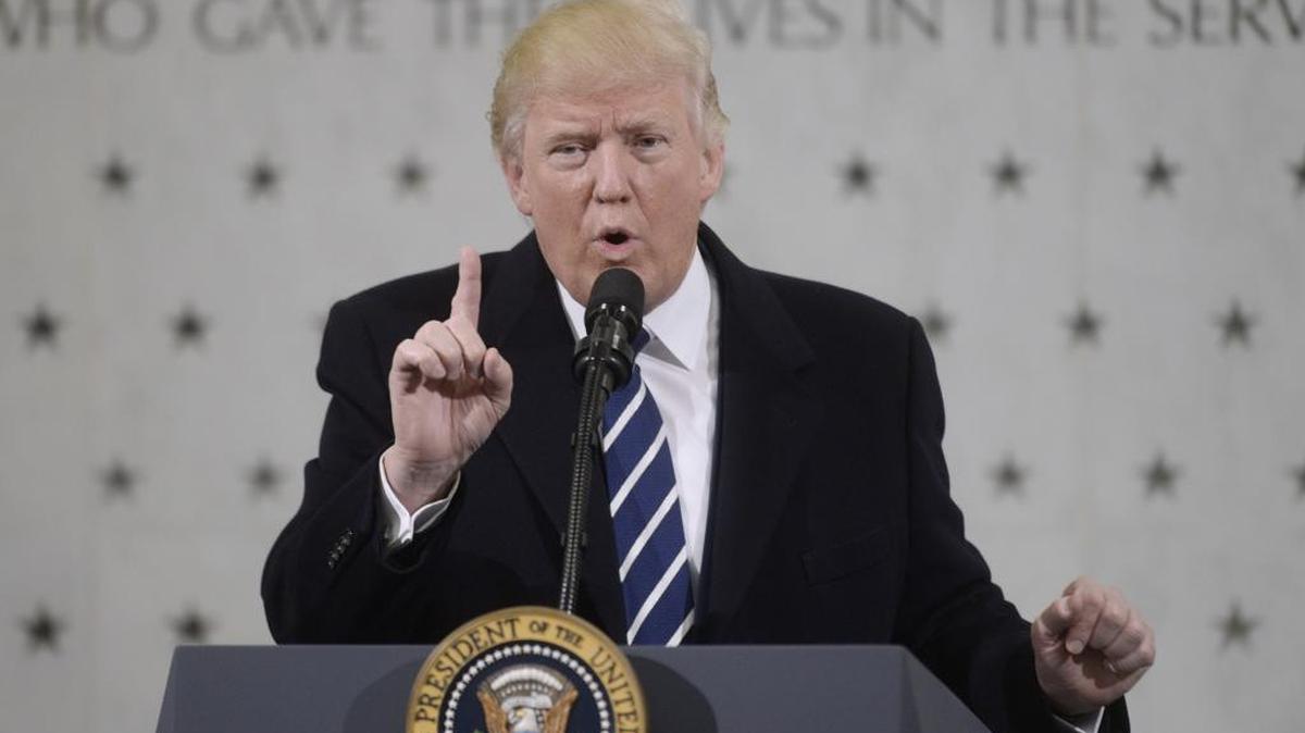 President Trump speaks at CIA headquarters in Langley, Virginia, Saturday, Jan. 21, 2017.