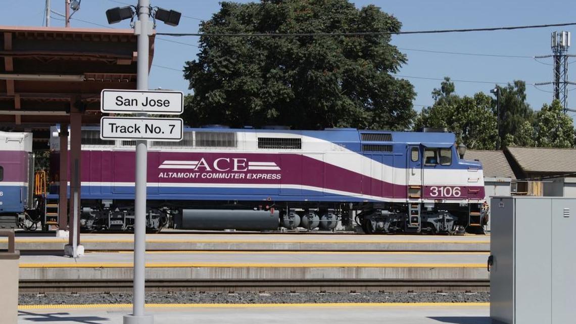 An Altamont Commuter Express train readies for departure from Diridon Station in San Jose, Calif., on Aug. 10, 2012.