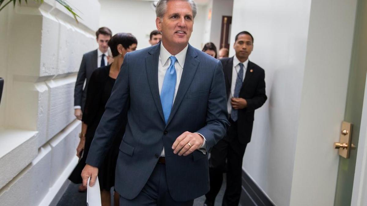 House Majority Leader Kevin McCarthy of Calif., seen here at the Capitol on, Oct. 8, 2015, proposed diverting California high-speed rail funds to relieve the state’s severe drought.