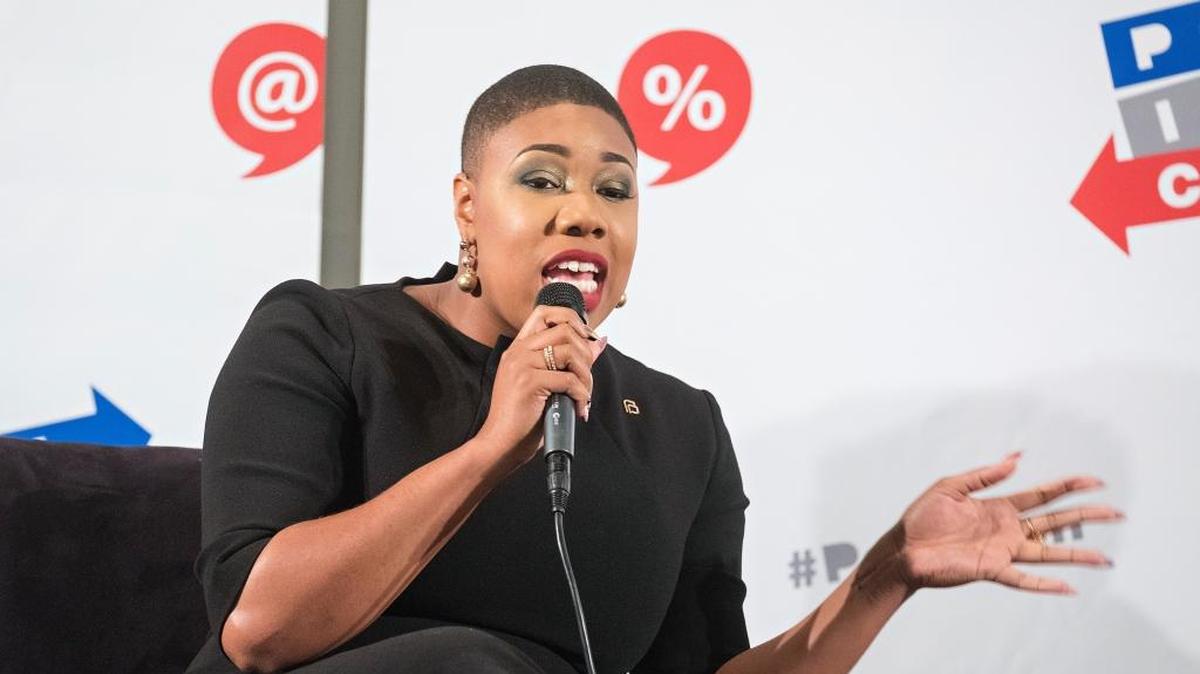 Symone Sanders attends Politicon at The Pasadena Convention Center on Sunday, Aug. 30, 2017, in Pasadena, Calif.