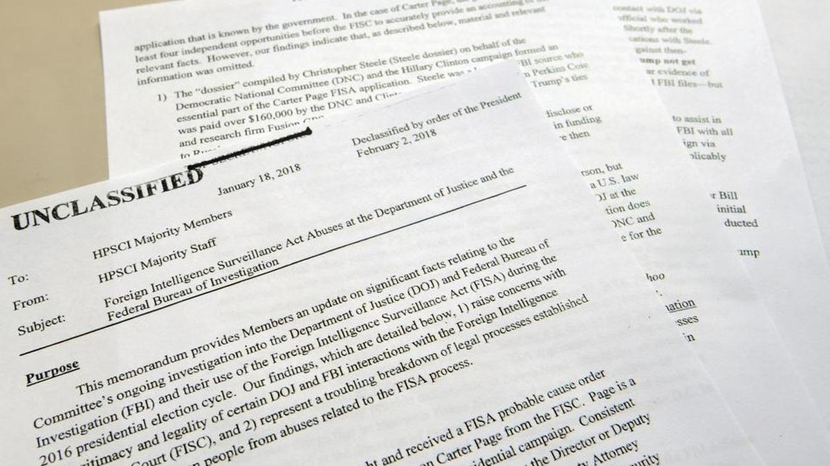 President Donald Trump declassified a House Intelligence Committee memo (shown here) that charges the FBI abused a top-secret surveillance program to obtain a warrant to monitor the Russia contacts of a foreign policy adviser for Trump’s 2016 presidential campaign.