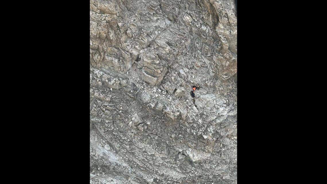 This photo shows the rocky and jagged terrain where the injured climber was trapped.