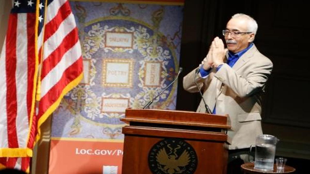 Juan Felipe Herrera concludes his inaugural reading as the 21st Poet Laureate at the Library of Congress in Washington, D.C. on Sept. 15, 2015.