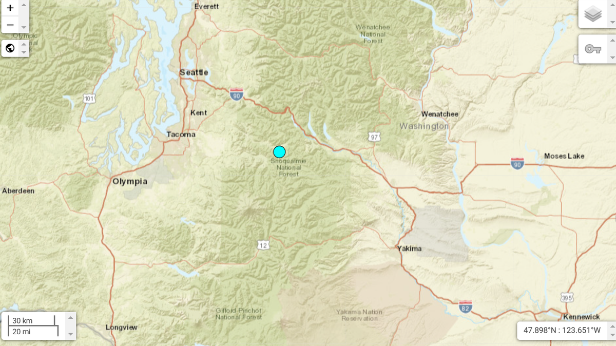 The turquoise dot shows where the earthquake hit.