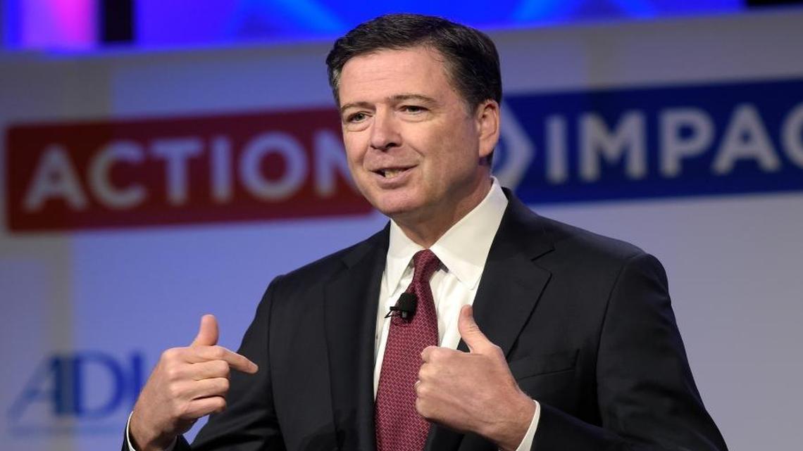 Former FBI Director James Comey speaks to the Anti-Defamation League National Leadership Summit in Washington on May 8, 2017, the day before President Trump fired him. In a prepared statement to the Senate Intelligence Committee on Wednesday, Comey said that Trump urged him to “let it go,” in reference to the FBI’s investigation of Michael Flynn and his possible ties to Russia.