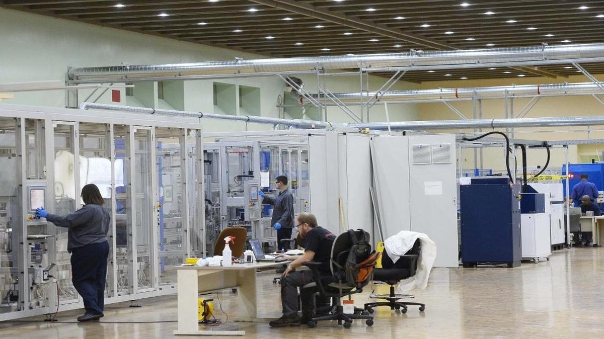 Alevo production line where the battery cells are manufactured before going into a Gridbank on the first floor in the old Philip Morris cigarette plant in Concord on Feb. 18,2016.