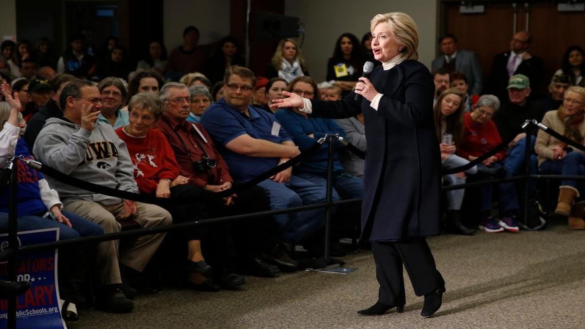 Democratic presidential candidate Hillary Clinton speaks during a town hall at the Toledo Civic Center in Toledo, Iowa, on Monday, Jan. 18, 2016.