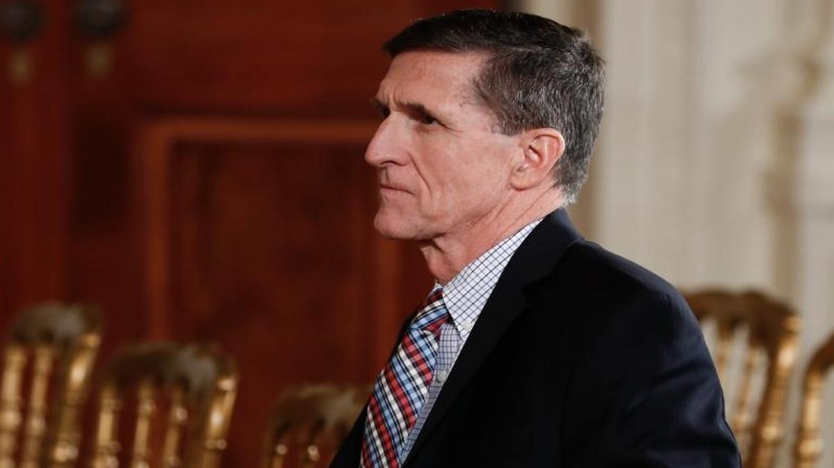 Former national security adviser Michael Flynn, shown here at a Feb. 10, 2017 White House event with President Donald Trump and Japanese Prime Minister Shinzo Abe.