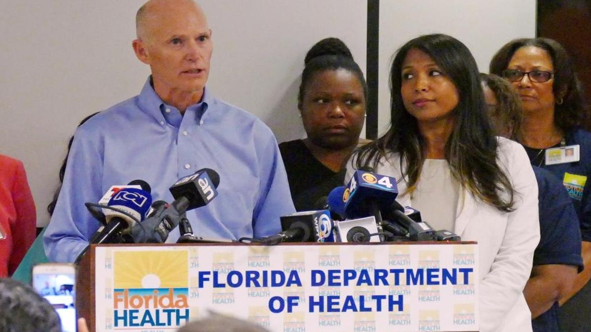Florida Gov. Rick Scott and State Surgeon General Dr. Celeste Philip announced on Aug. 19 that mosquitoes were spreading Zika in a 1.5-square-mile area of South Beach after five people had contracted the virus. Scott and Philip held the press conference inside the Miami-Dade Department of Health. On Friday, Scott is scheduled to lift the Zika zone over South Beach.