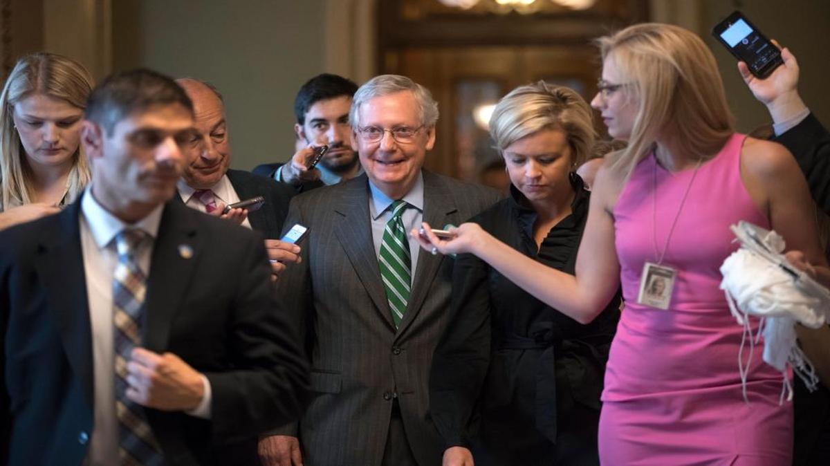 Senate Majority Leader Mitch McConnell, R-Ky., leaves the chamber after announcing the release of the Republicans' healthcare bill which represents the party's long-awaited attempt to scuttle much of President Barack Obama's Affordable Care Act, at the Capitol in Washington, Thursday, June 22, 2017. The measure represents the Senate GOP's effort to achieve a top tier priority for President Donald Trump and virtually all Republican members of Congress.