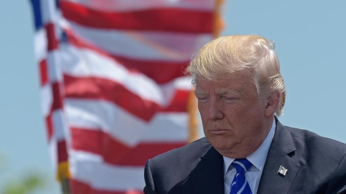 President Donald Trump attends the commencement address at the U.S. Coast Guard Academy in New London, Conn., Wednesday, May 17, 2017. Controversies concerning Trump have GOP donors alarmed.