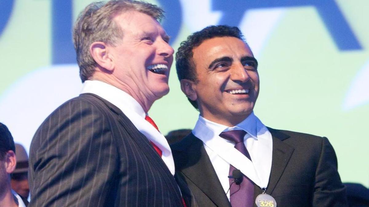 Gov. Butch Otter, left, and Hamdi Ulukaya, CEO of Chobani, celebrated the grand opening of the 1 million-square-foot plant in Twin Falls in March 2013.