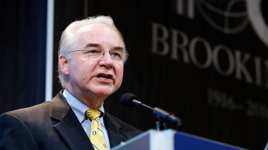 Republican Rep. Tom Price of Georgia, President-elect Donald Trump's choice for Health and Human Services Secretary, delivers the keynote address at an event hosted by the Brookings Institution on Nov. 30, 2016 in Washington.