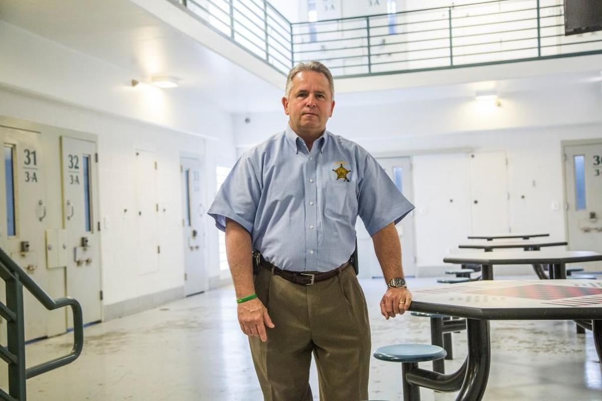 Durham County Sheriff Michael Andrews at the Durham County jail in an empty unit of the jail that he wants to convert to a mental health unit.