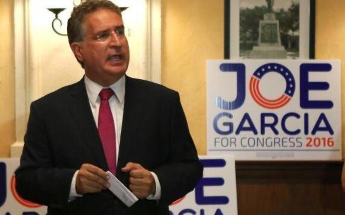 Former Rep. Joe Garcia during his acceptance speech after defeating Annette Taddeo in the Democratic primary for Florida's 26th congressional district.