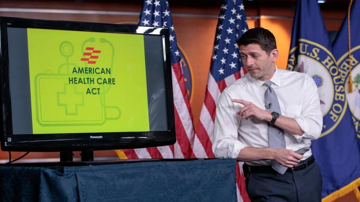 House Speaker Paul Ryan of Wis. uses charts and graphs to make his case for the GOP's long-awaited plan to repeal and replace the Affordable Care Act, Thursday, March 9, 2017, during a news conference on Capitol Hill in Washington.