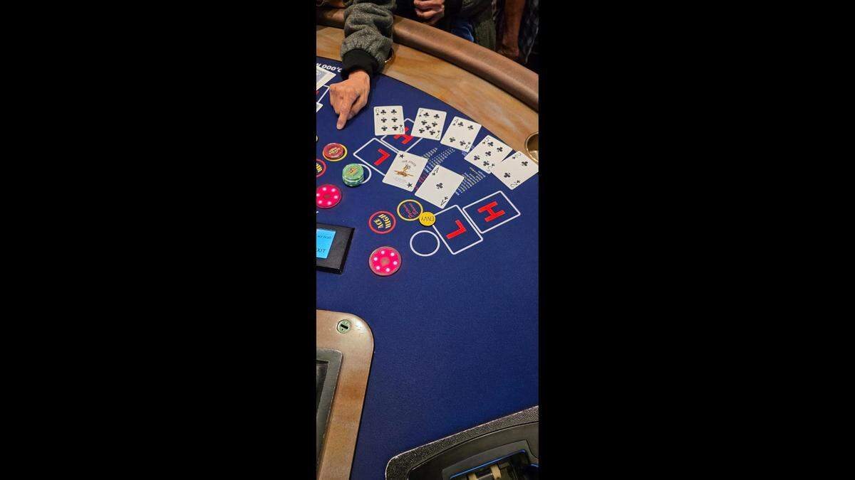 This photo shows the woman’s winning hand in poker.