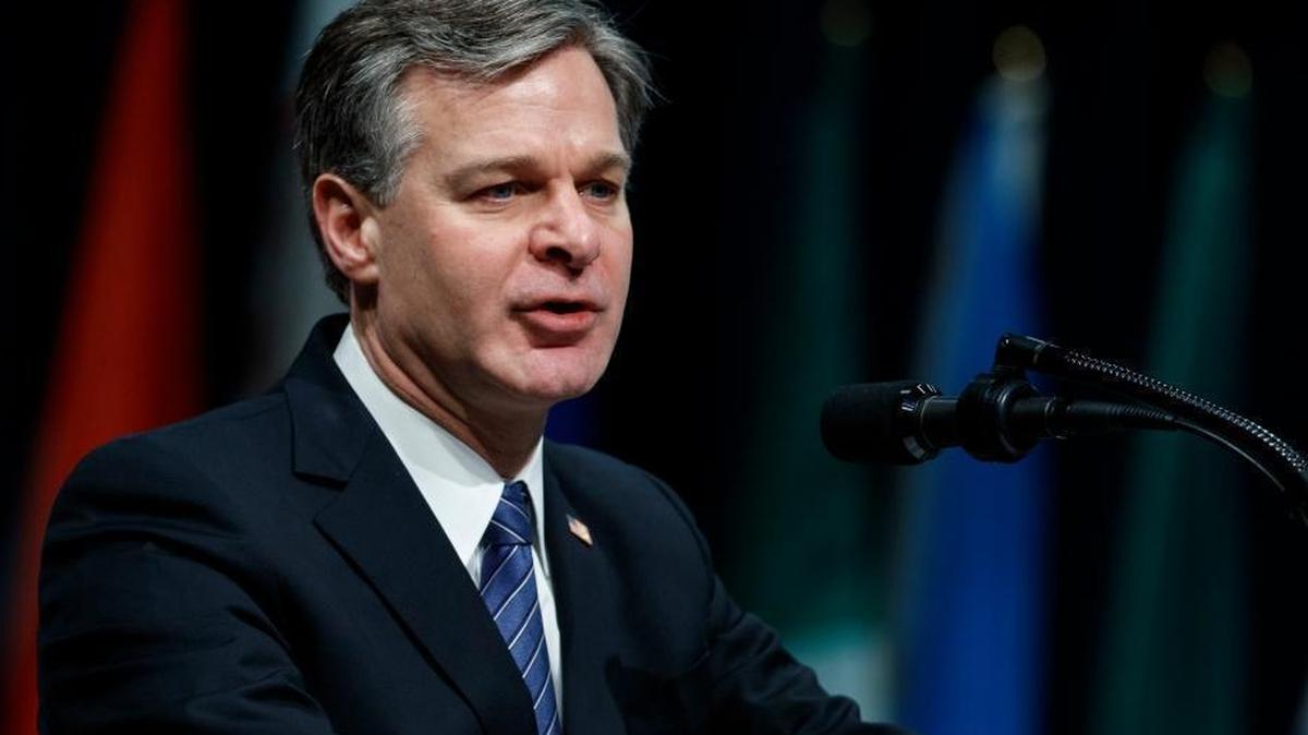 FBI Director Christopher Wray speaks during the FBI National Academy graduation ceremony on Dec. 15 in Quantico, Va.