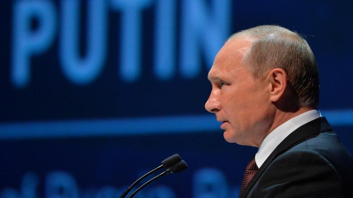 Russian President Vladimir Putin appeared Monday, Oct. 10, 2016, at the World Energy Congress in Istanbul. His appearance came as a news report tied Russian hackers thought to be linked to the Russian government to a hacking attempt that nearly destroyed a French TV station.