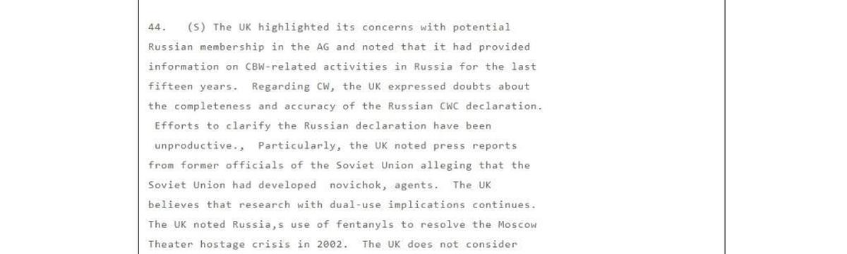 This screenshot from an April 2008 document shows that a decade ago, Great Britain was concerned about the very nerve agent now thought to have been used against ex-Russian spy Sergei Skripal in the UK.