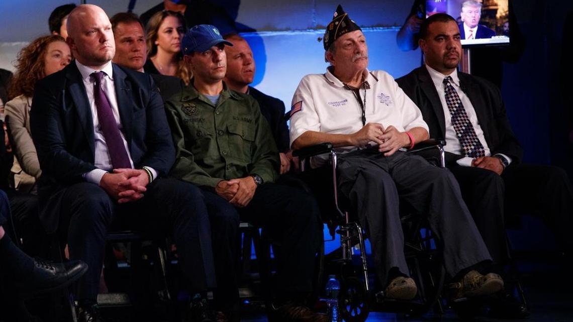 Veterans listening to Donald Trump.