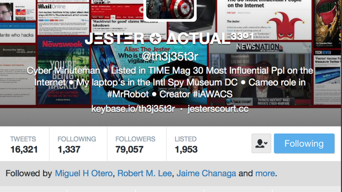 This is the Twitter profile of a hacker who goes by the name @th3j35t3r, or the Jester