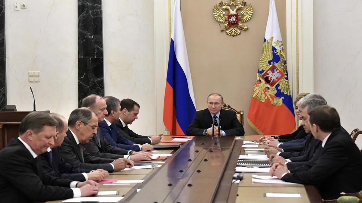 Russian President Vladimir Putin at a meeting of his Security Council in Moscow on Thursday, Feb. 9, 2017.